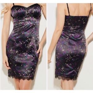 NEW! Guess Donna Confetti Black Multi Color Spaghetti Strap‎ Satin Sexy Dress-4